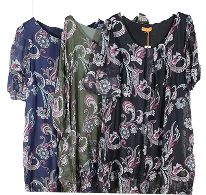 Elbowsleeve Floral Print Silk Dress