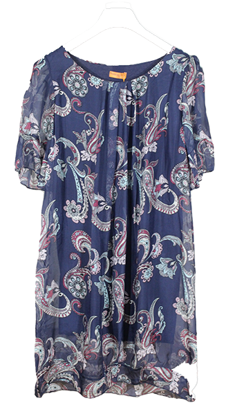 Elbowsleeve Floral Print Silk Dress
