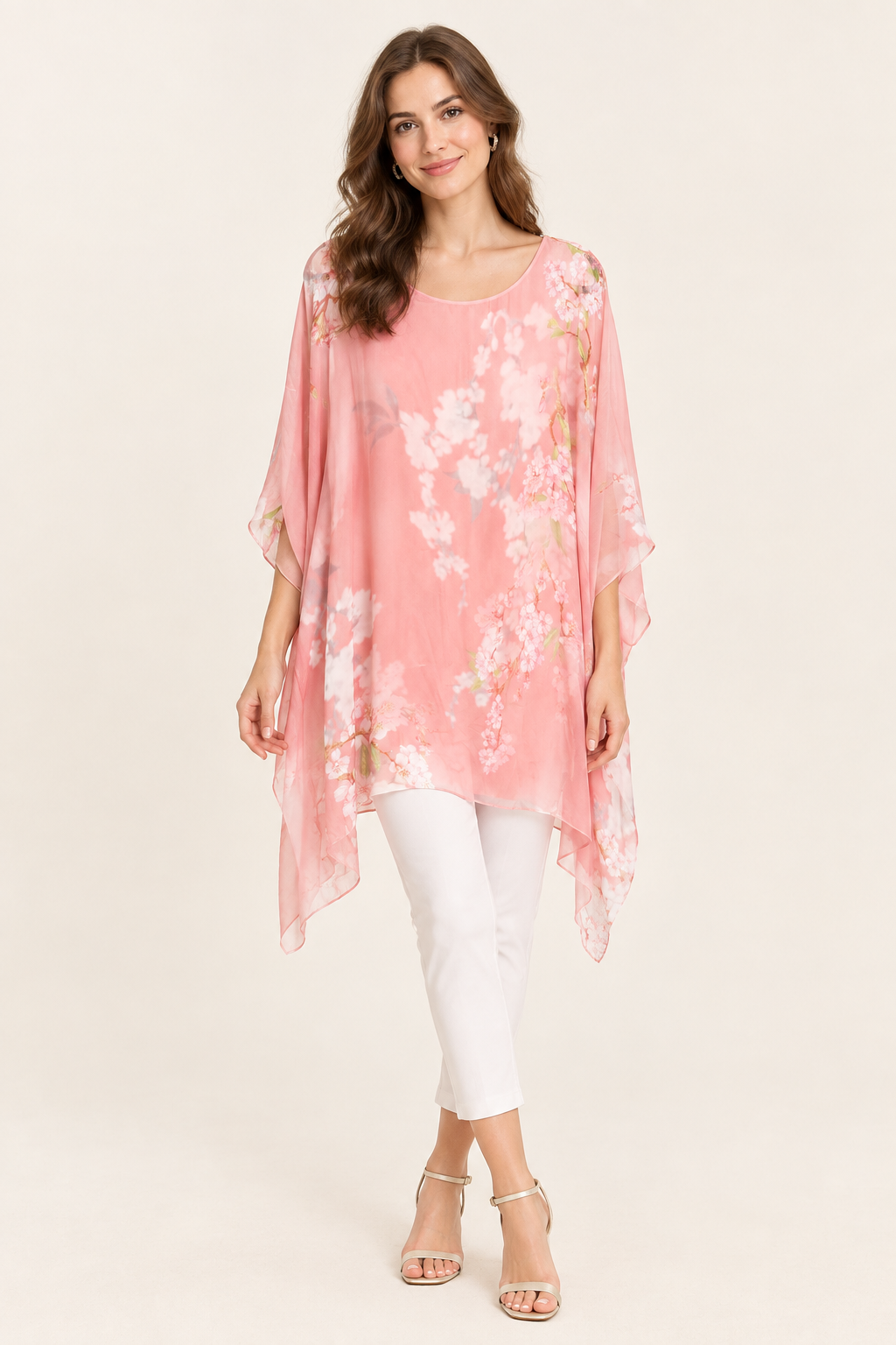 3/4 SLEEVE FLORAL PRINT SILK BLOUSE