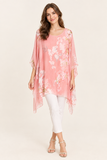 3/4 SLEEVE FLORAL PRINT SILK BLOUSE