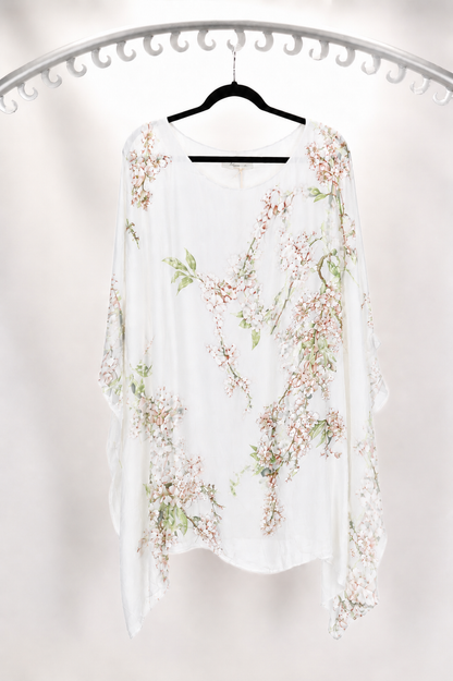 3/4 SLEEVE FLORAL PRINT SILK BLOUSE