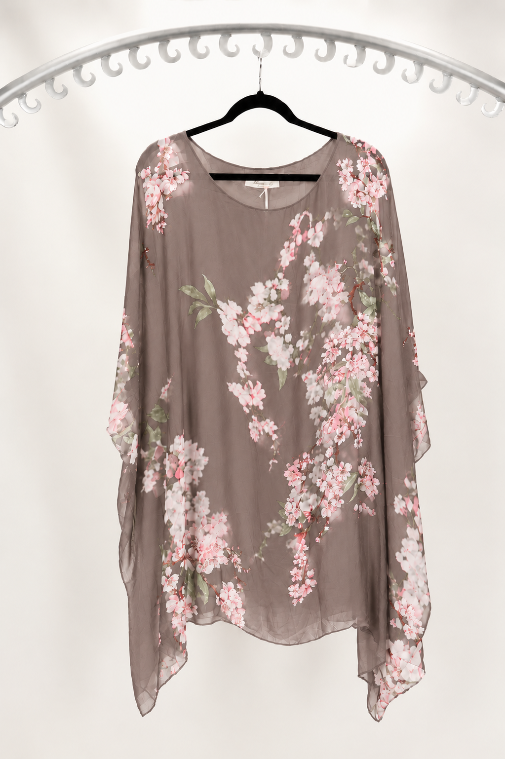 3/4 SLEEVE FLORAL PRINT SILK BLOUSE