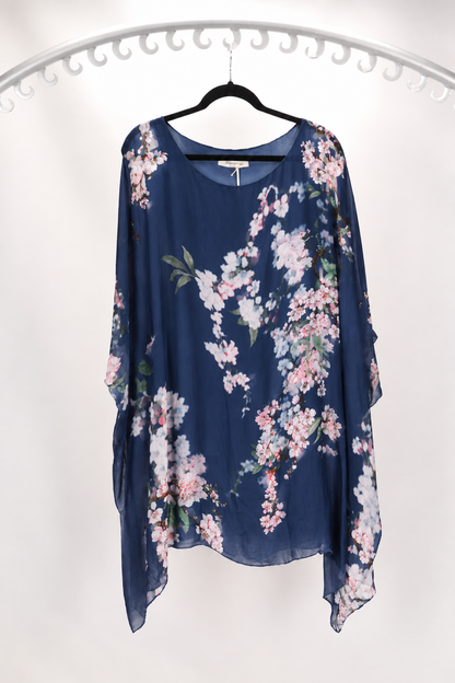 3/4 SLEEVE FLORAL PRINT SILK BLOUSE