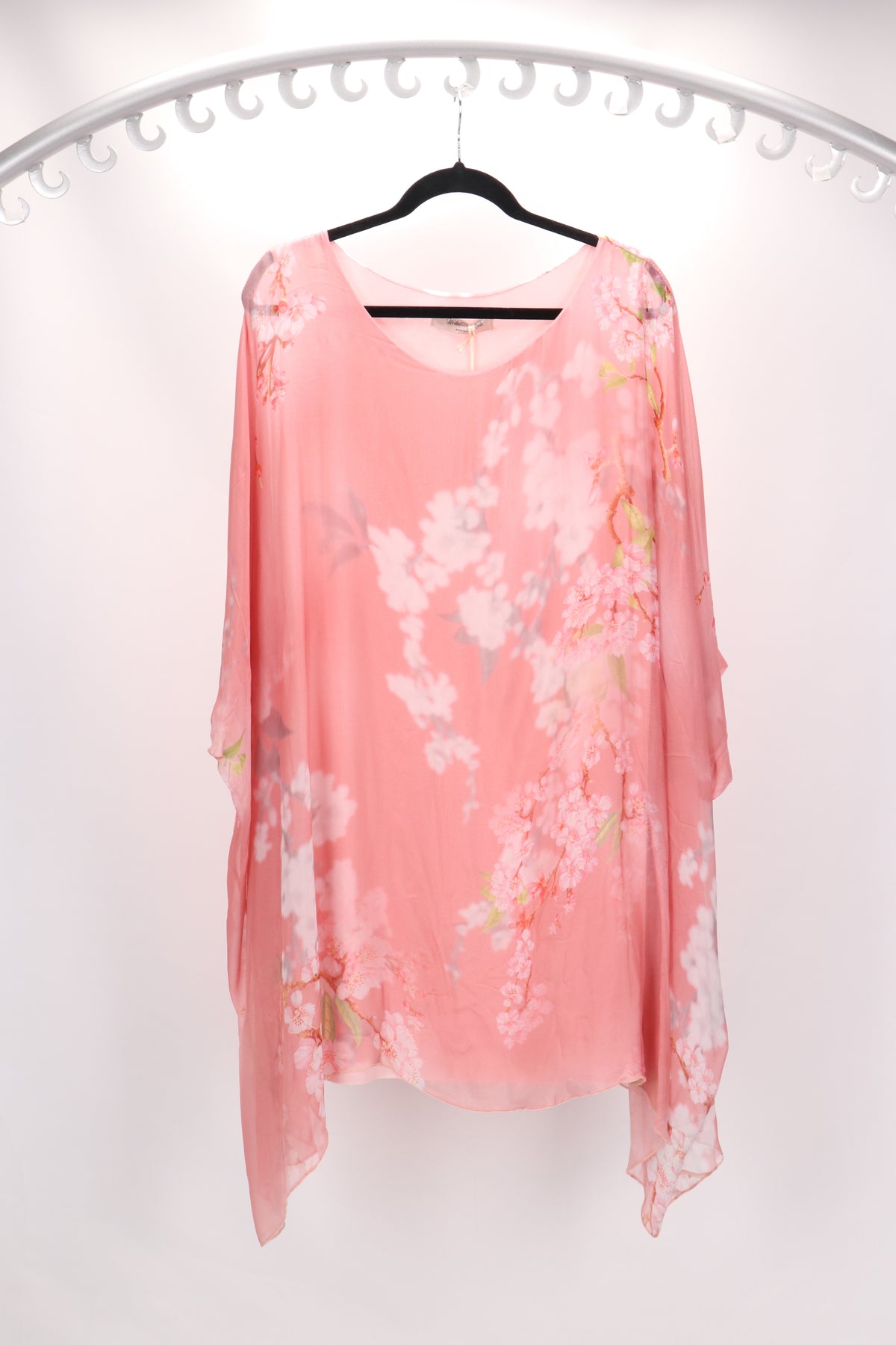 3/4 SLEEVE FLORAL PRINT SILK BLOUSE