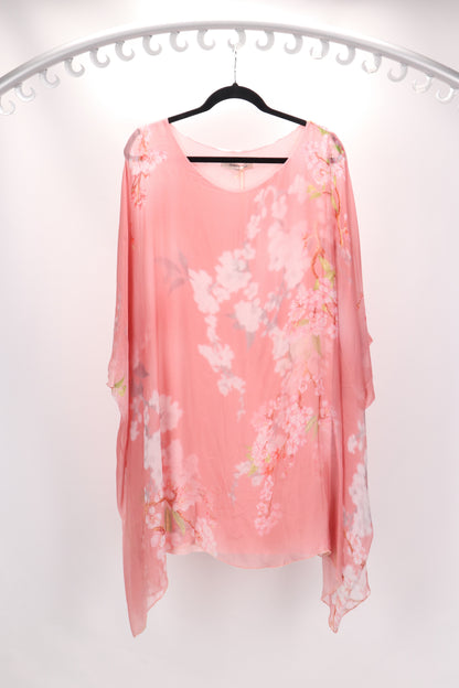 3/4 SLEEVE FLORAL PRINT SILK BLOUSE