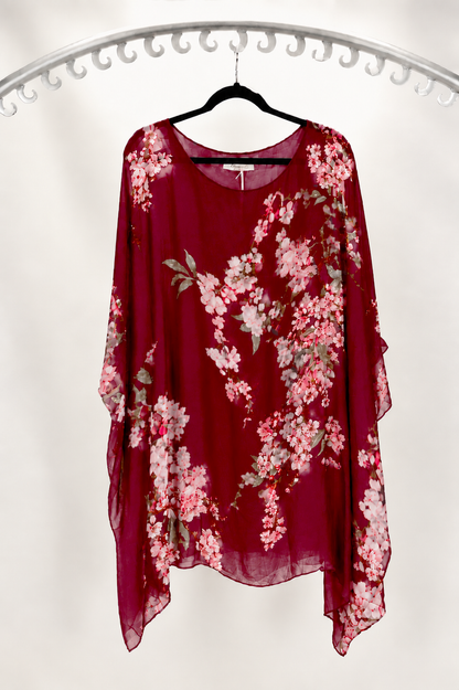 3/4 SLEEVE FLORAL PRINT SILK BLOUSE