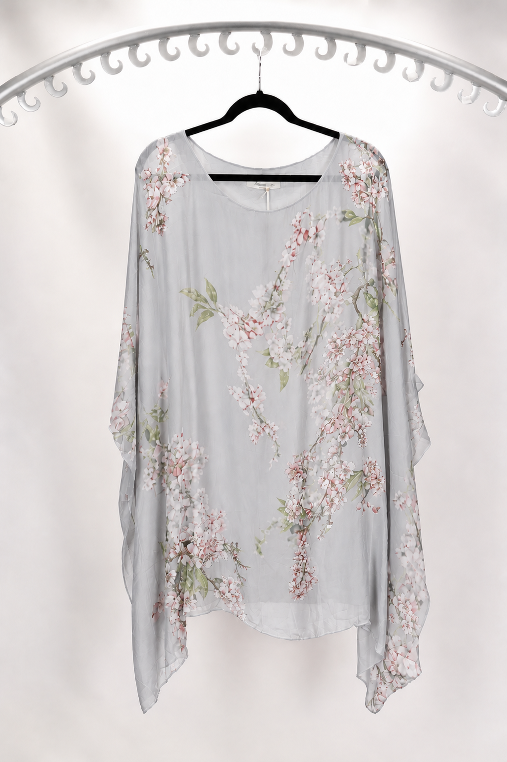 3/4 SLEEVE FLORAL PRINT SILK BLOUSE