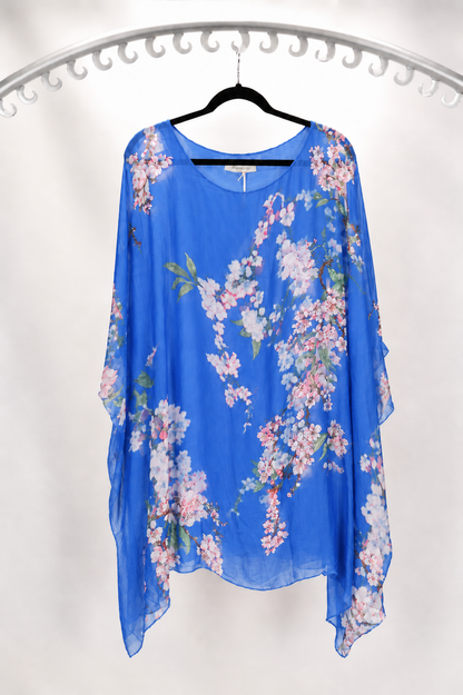 3/4 SLEEVE FLORAL PRINT SILK BLOUSE