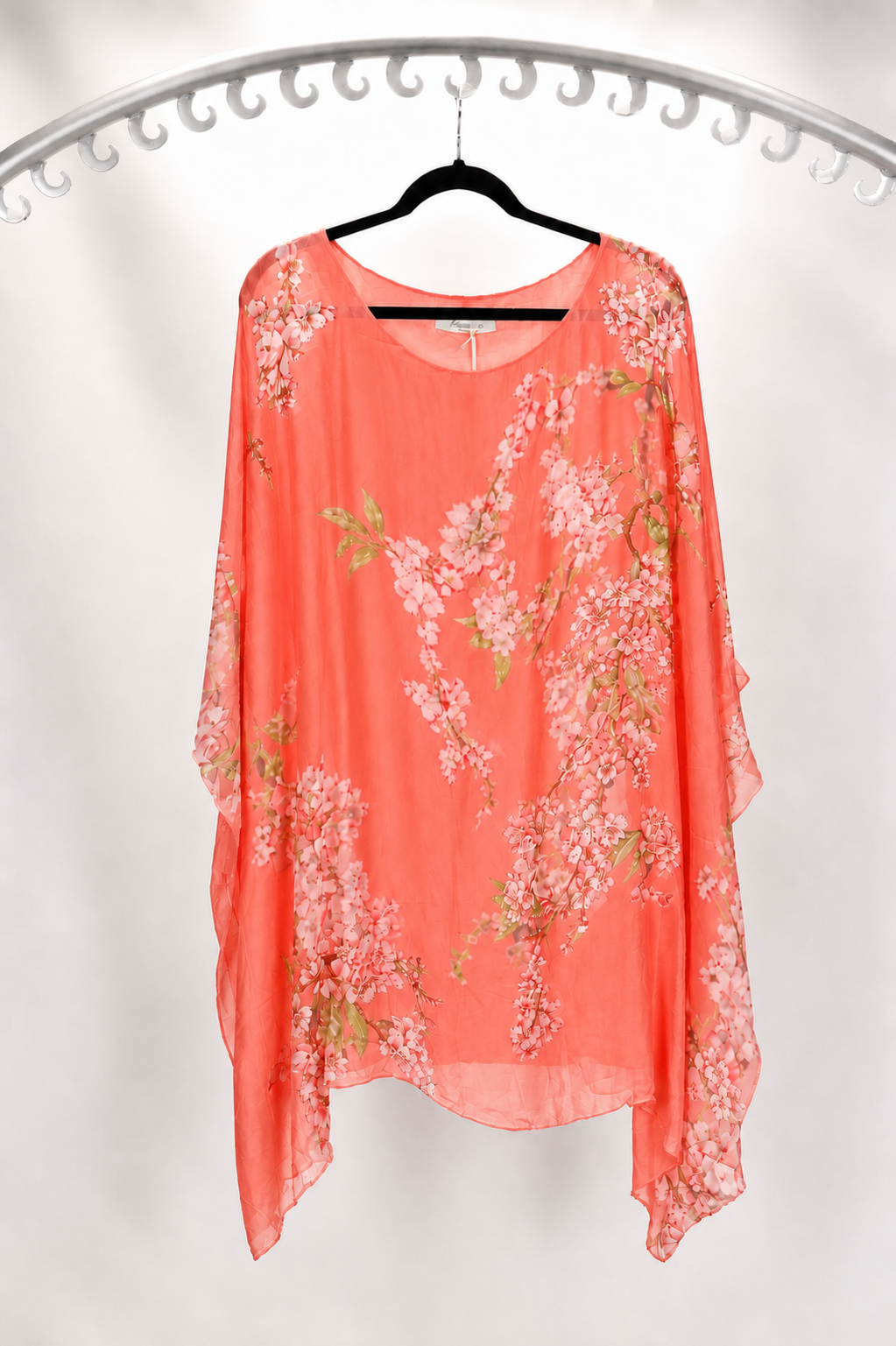 3/4 SLEEVE FLORAL PRINT SILK BLOUSE