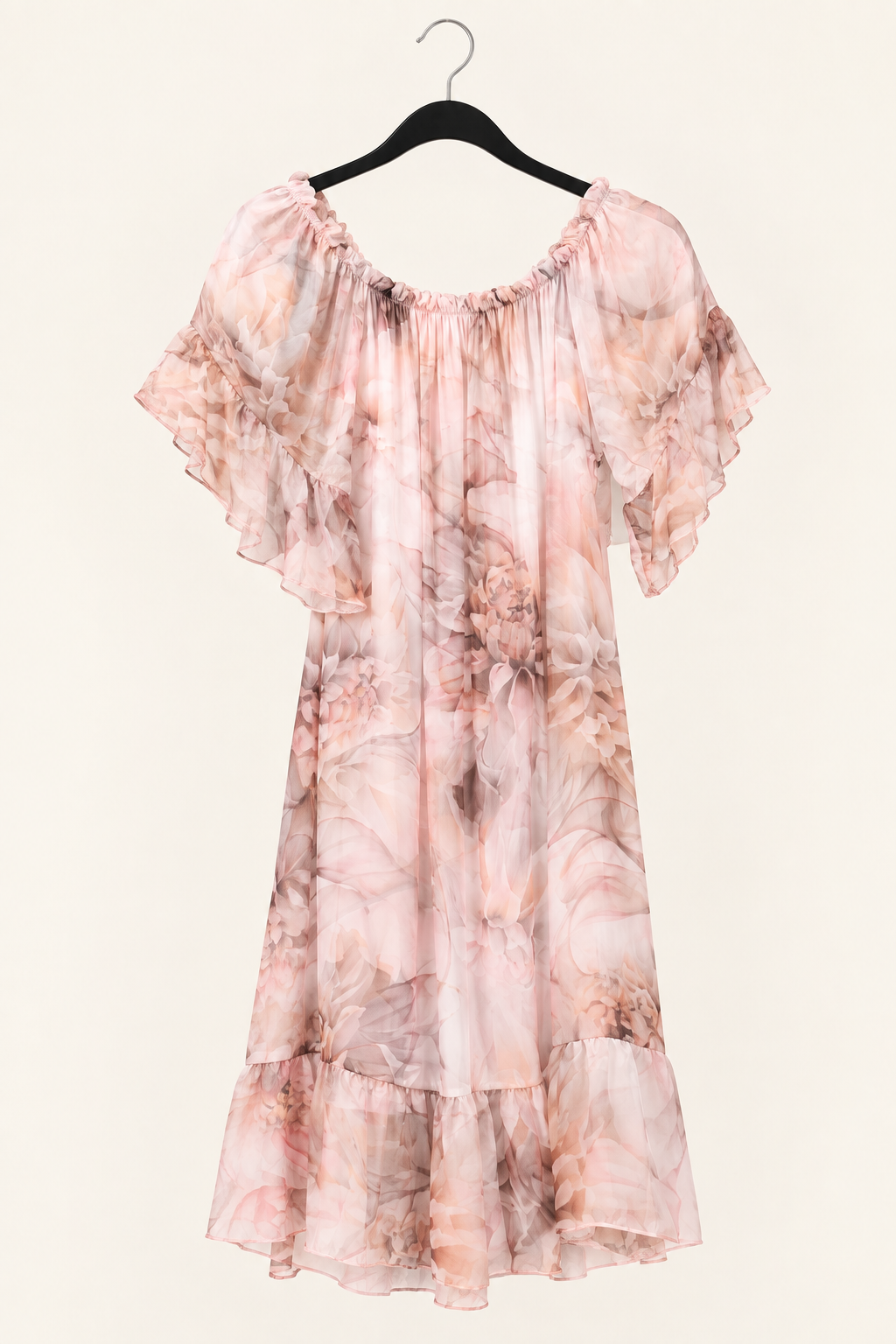 3/4 SLEEVE FLORAL PRINT SILK DRESS