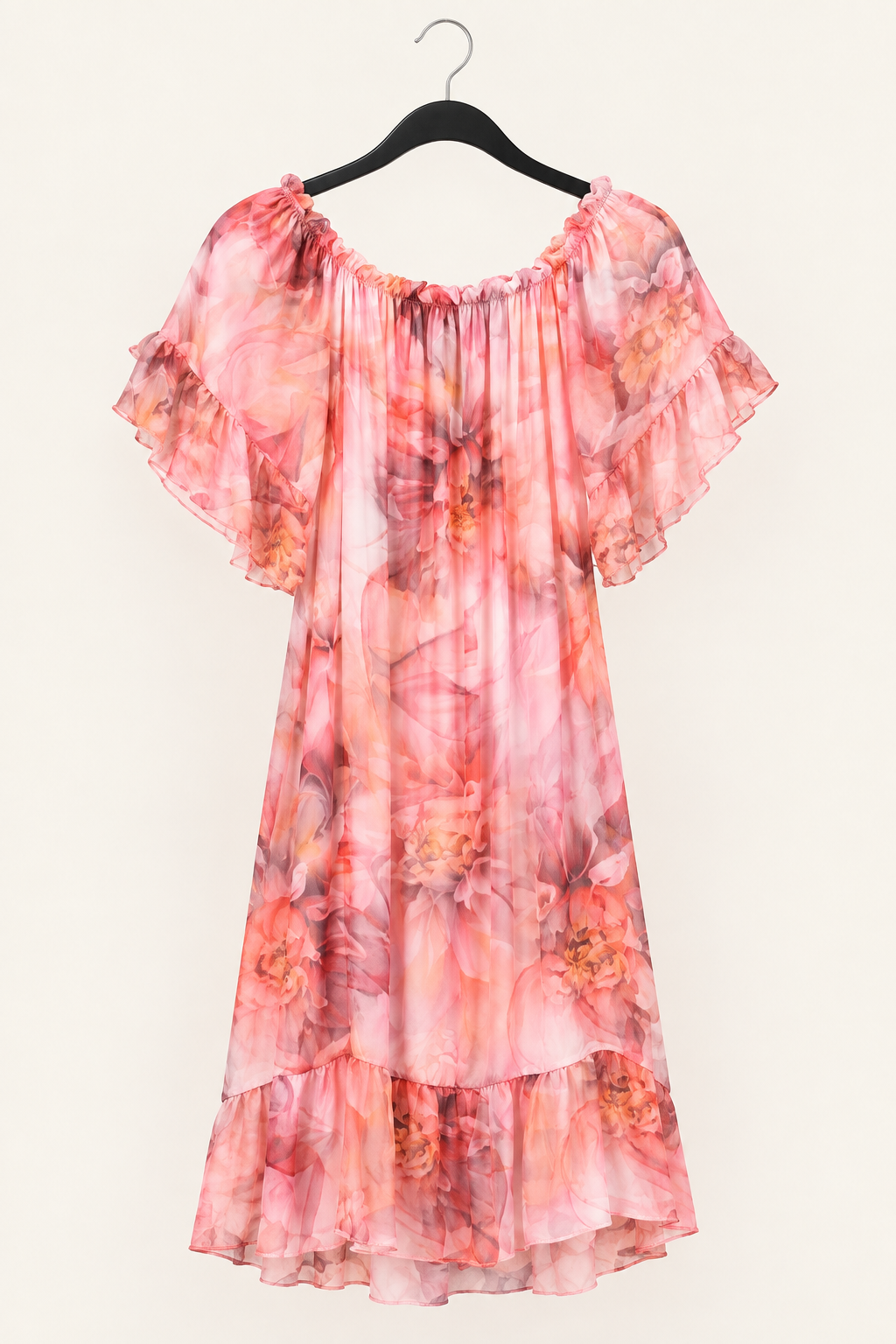 3/4 SLEEVE FLORAL PRINT SILK DRESS