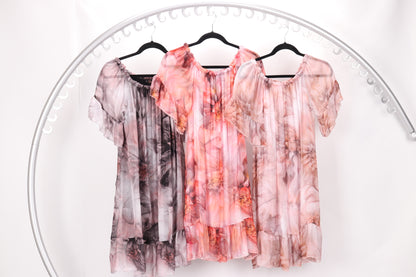 3/4 SLEEVE FLORAL PRINT SILK DRESS