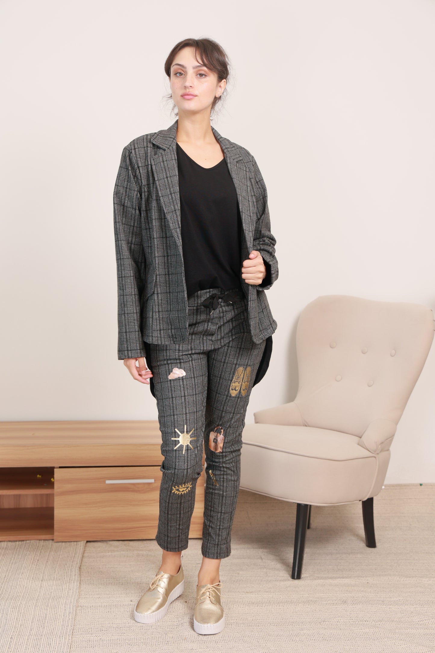 PLAID PATTERN BLAZER